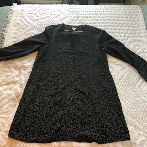 J. Crew black/white polka dot button-up dress sz Lg fully lined v-neck polyester